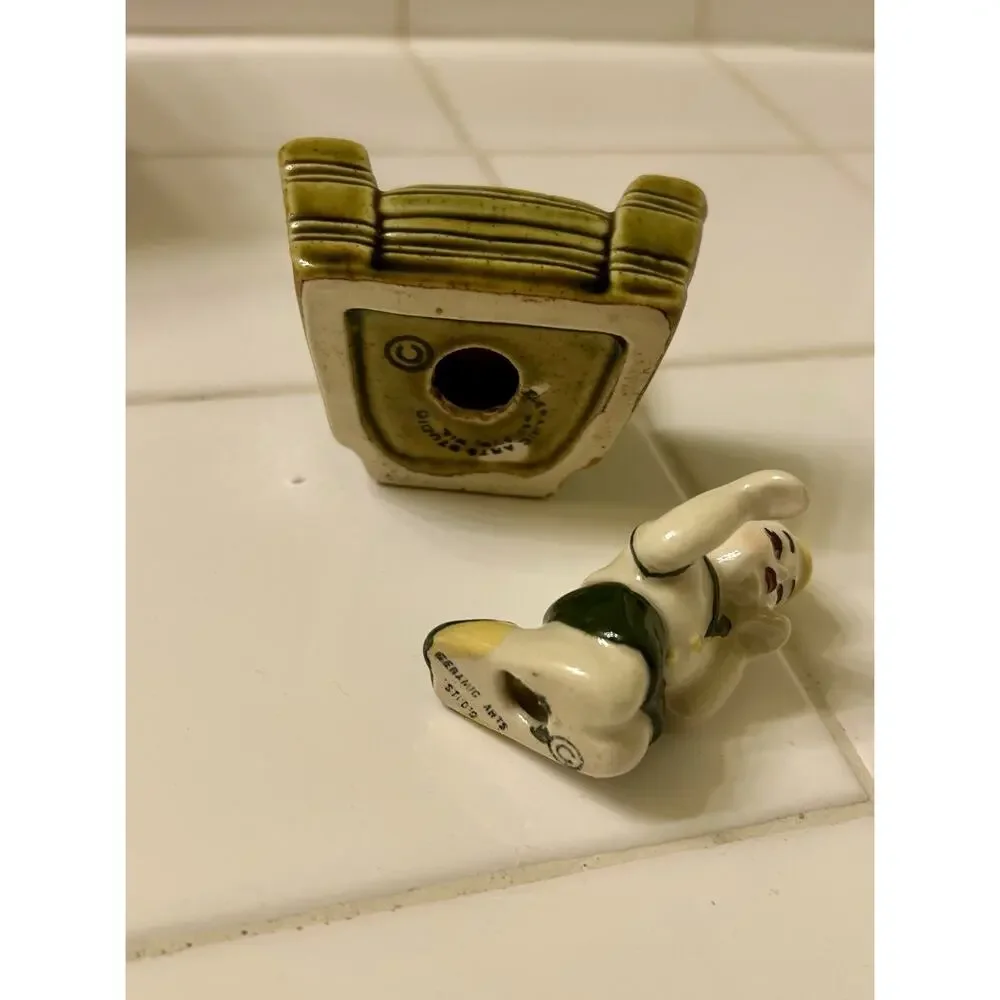 Ceramic Arts Studio Boy in Green Chair Salt Pepper Shaker 1953 Hard to Find USA